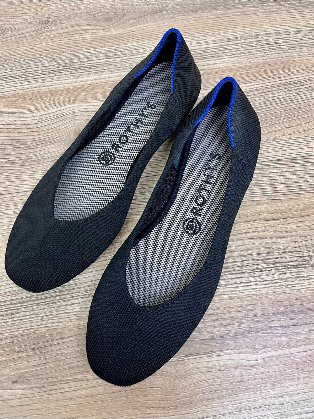 [Rothy's] Black Squared Toe Woven Knit Ballet Flat Size 8.5